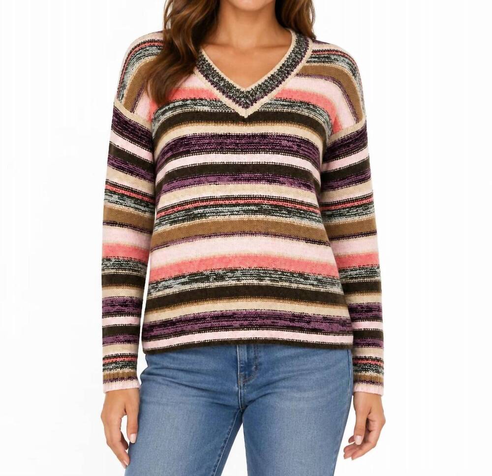NEW RD STYLE long sleeve v-neck sweater in multicolor striped